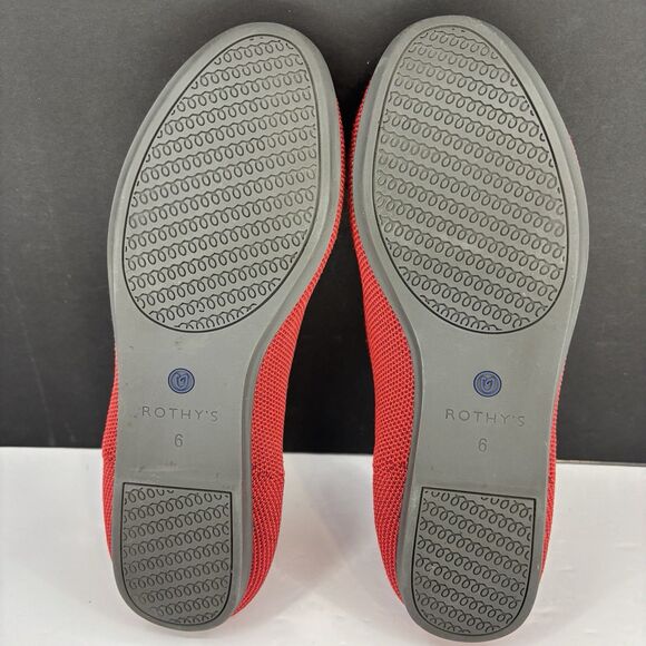 Rothys The Flat Loafer W6 Dark‎ Red Knit Halo Ballet Round Toe/Slip-On Blue Trim - Picture 7 of 16